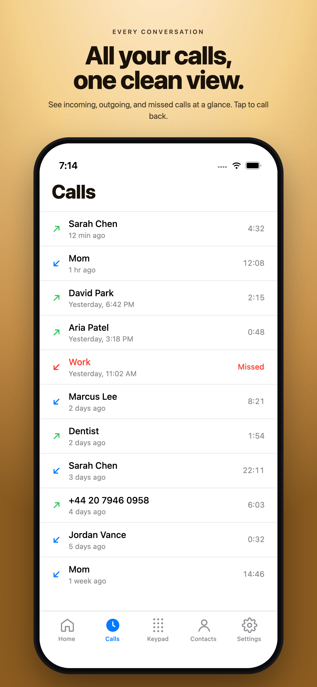 Recent calls history